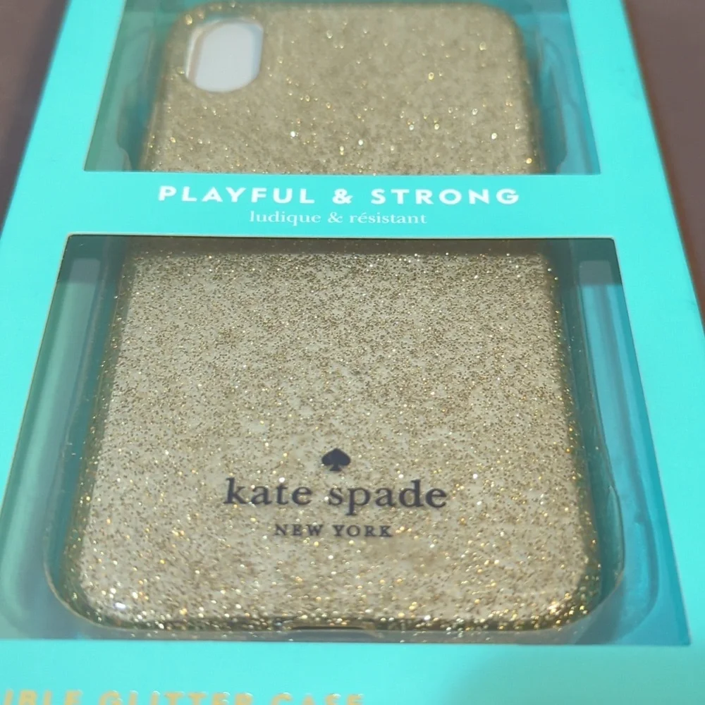 New Kate Spade iPhone X Case Flexible Glitter Gold NIB